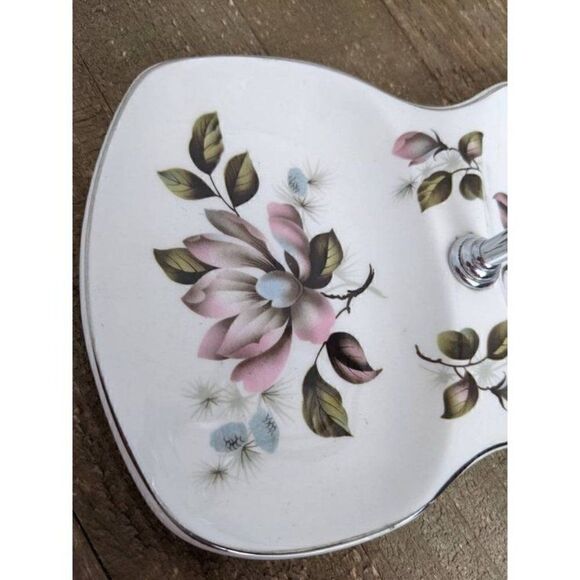 Divided Candy dish with handle Midwinter england serving plate, floral vintage - Picture 5 of 8